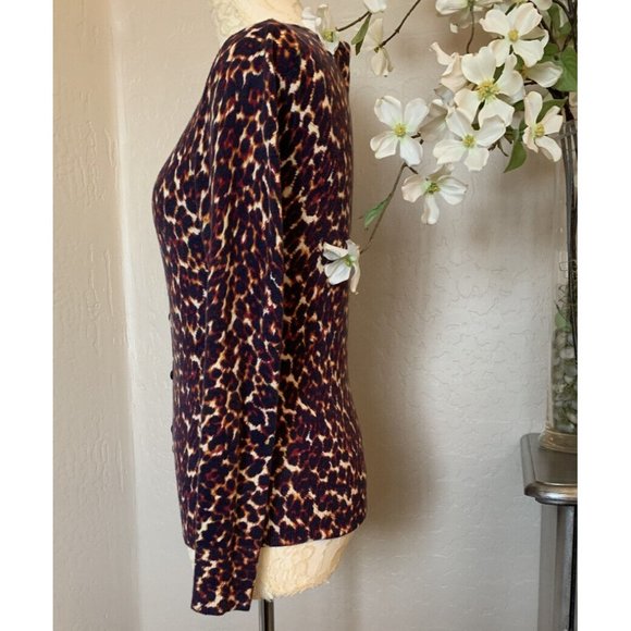 Merona Womens Animal Print Long Sleeve Cardigan Sweater S Brown Button Up Top - Picture 4 of 12